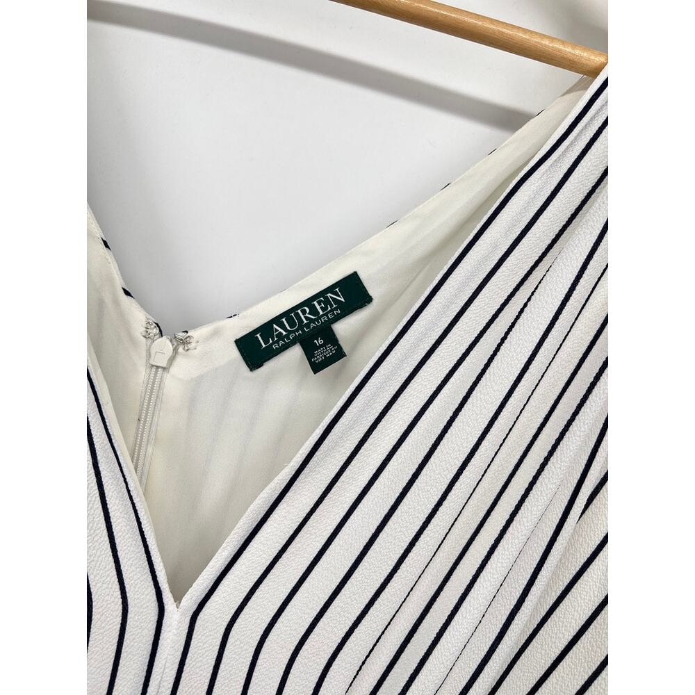 Ralph Lauren Striped Tiered Crepe Dress White Black Women's XL Sleeveless - Picture 4 of 8